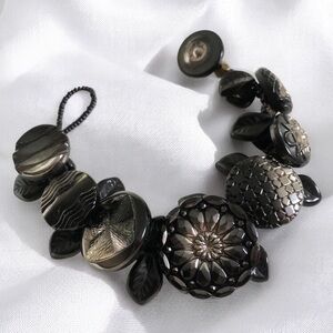 Antique French Jet Button Handmade Bracelet